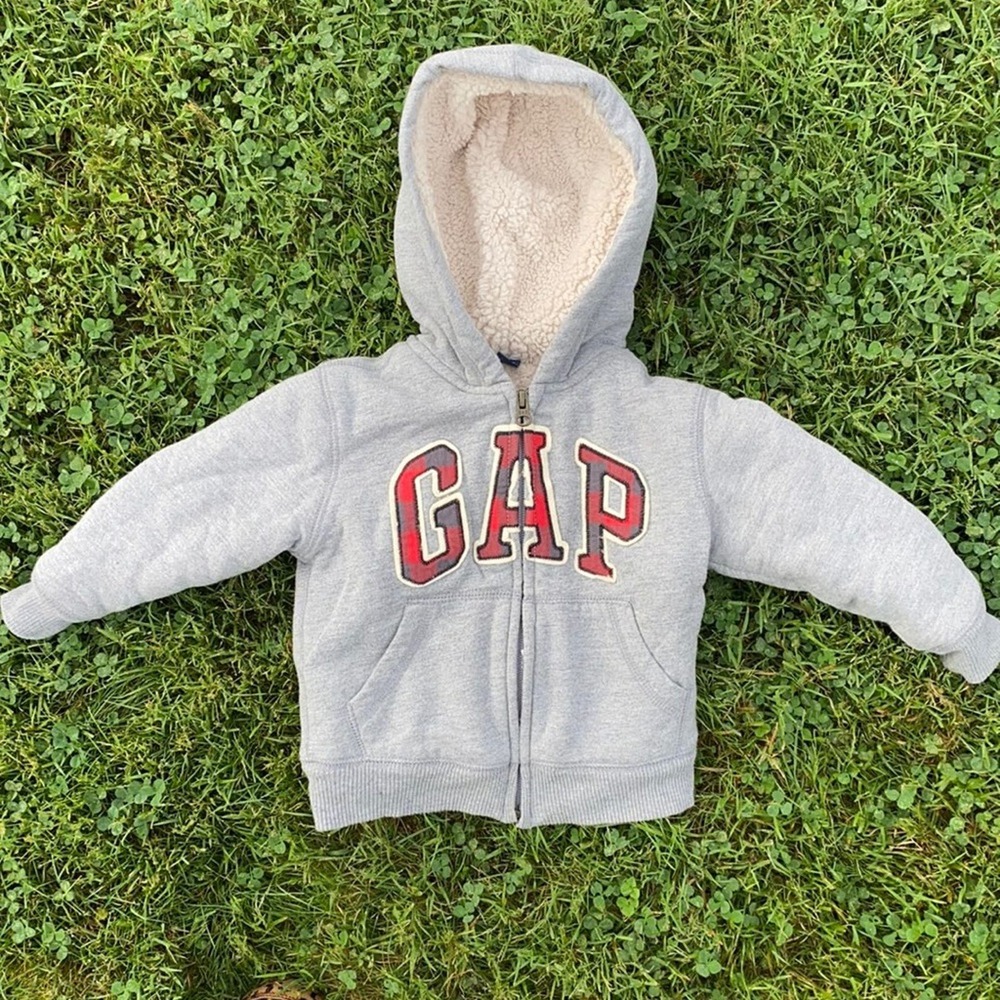Gap BabyGap Toddler Sherpa Lined Full Zip Hoodie Tartan Logo (Sz. 2T)